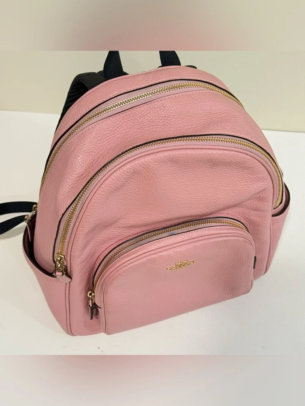 Coach Court Backpack 5666 Pink Pebble Leather Gold Zip Mini Daypack Bookbag